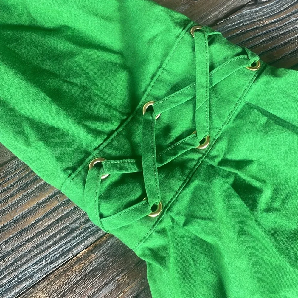 Michael Kors green cotton bell sleeved blouse EUC Size XS - Picture 4 of 10